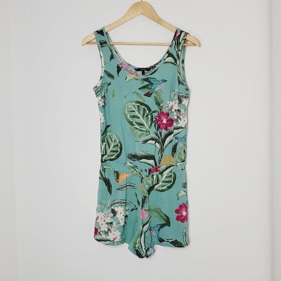 Vero Moda Pants - Vero Moda Romper Shorts Tropical Hawaiian Print Teal Floral Sleeveless Womens XS